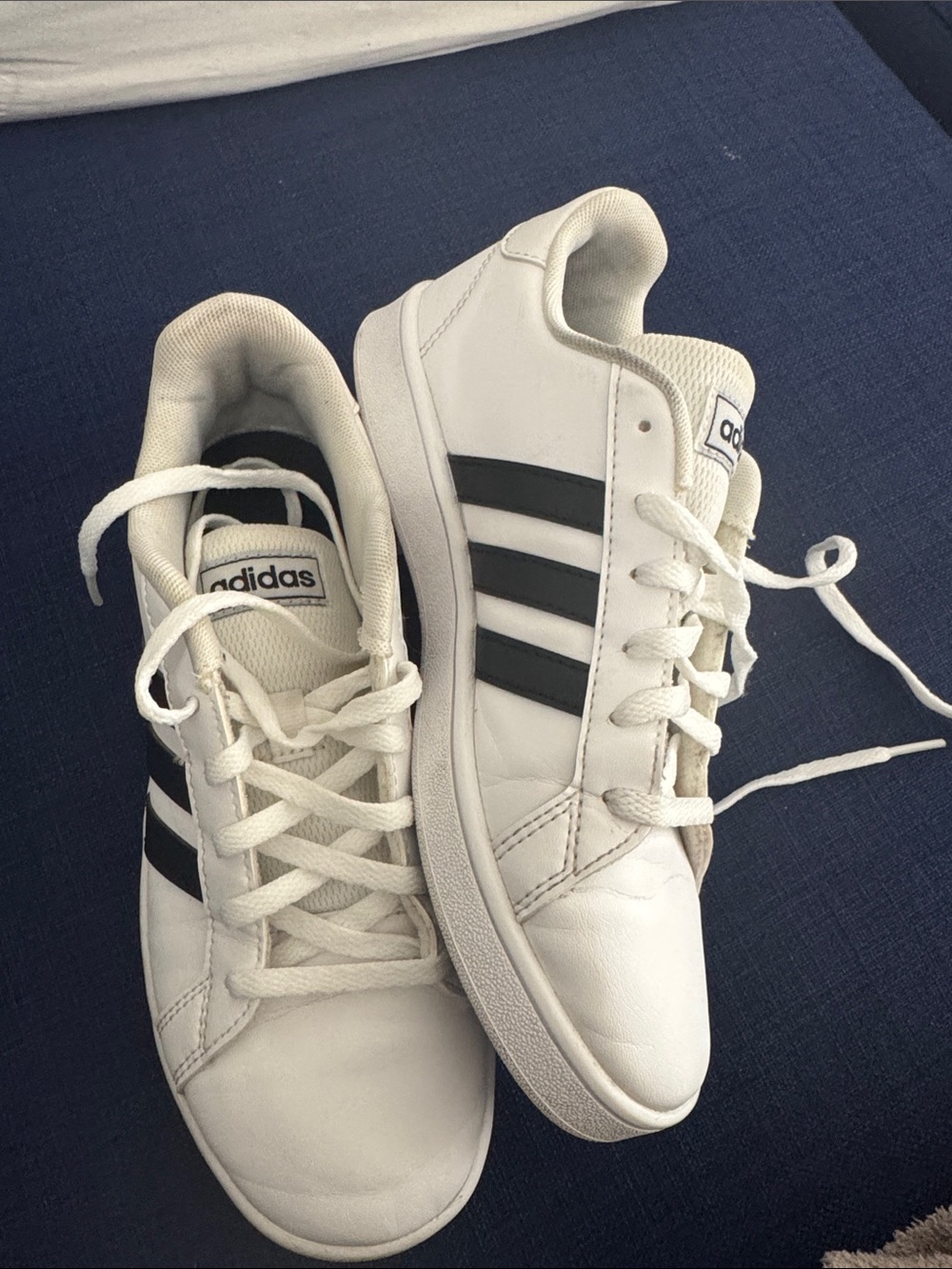 Adidas White Sneakers with Black Stripes